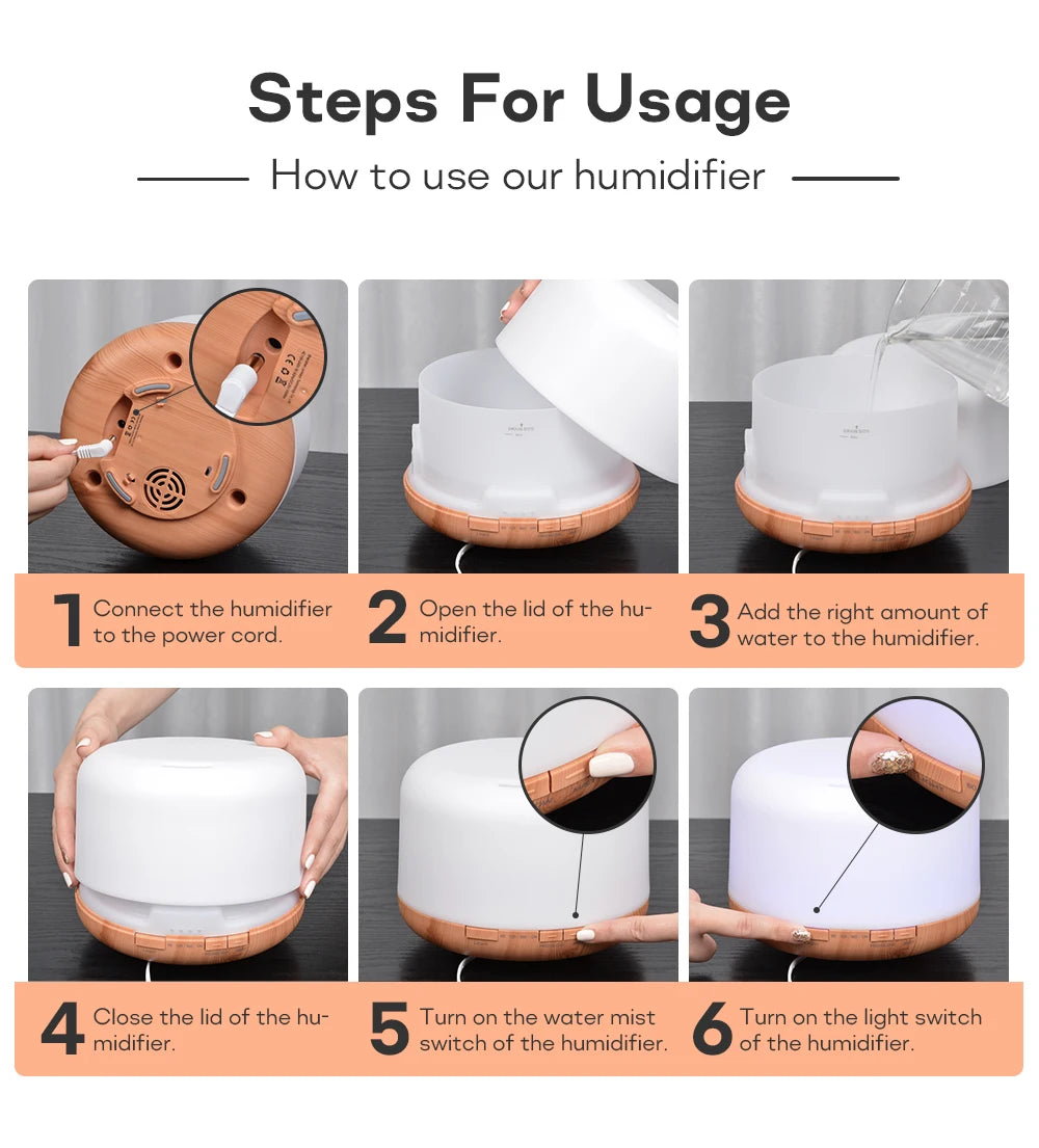 Ultrasonic Essential Oil Diffuser & Humidifier (300/500/1000ml)