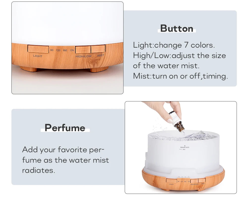 Ultrasonic Essential Oil Diffuser & Humidifier (300/500/1000ml)