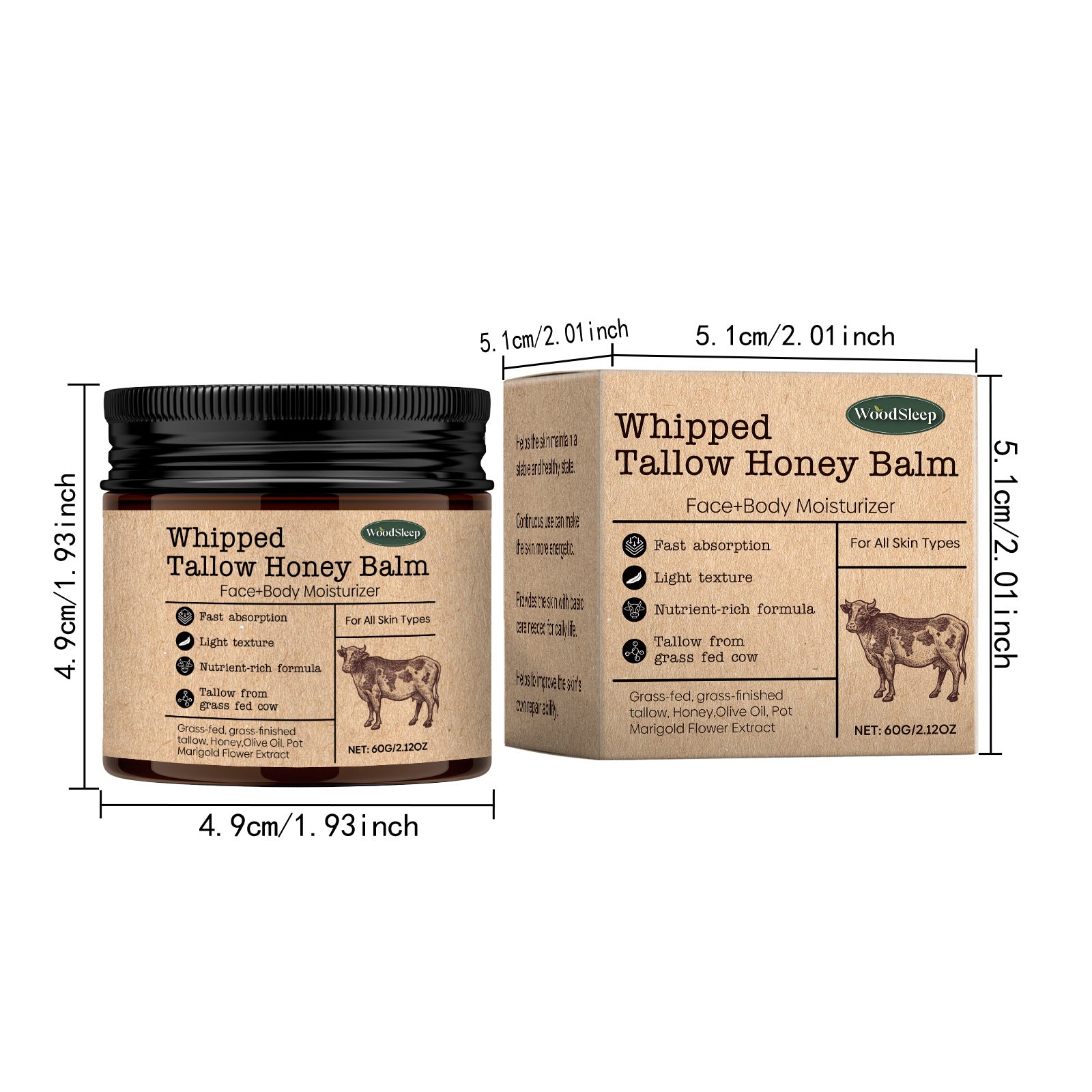 WoodSleep Beef Tallow Moisturizing Cream with Wild Honey