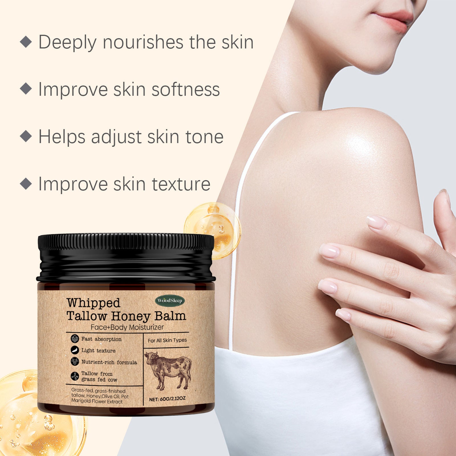 WoodSleep Beef Tallow Moisturizing Cream with Wild Honey