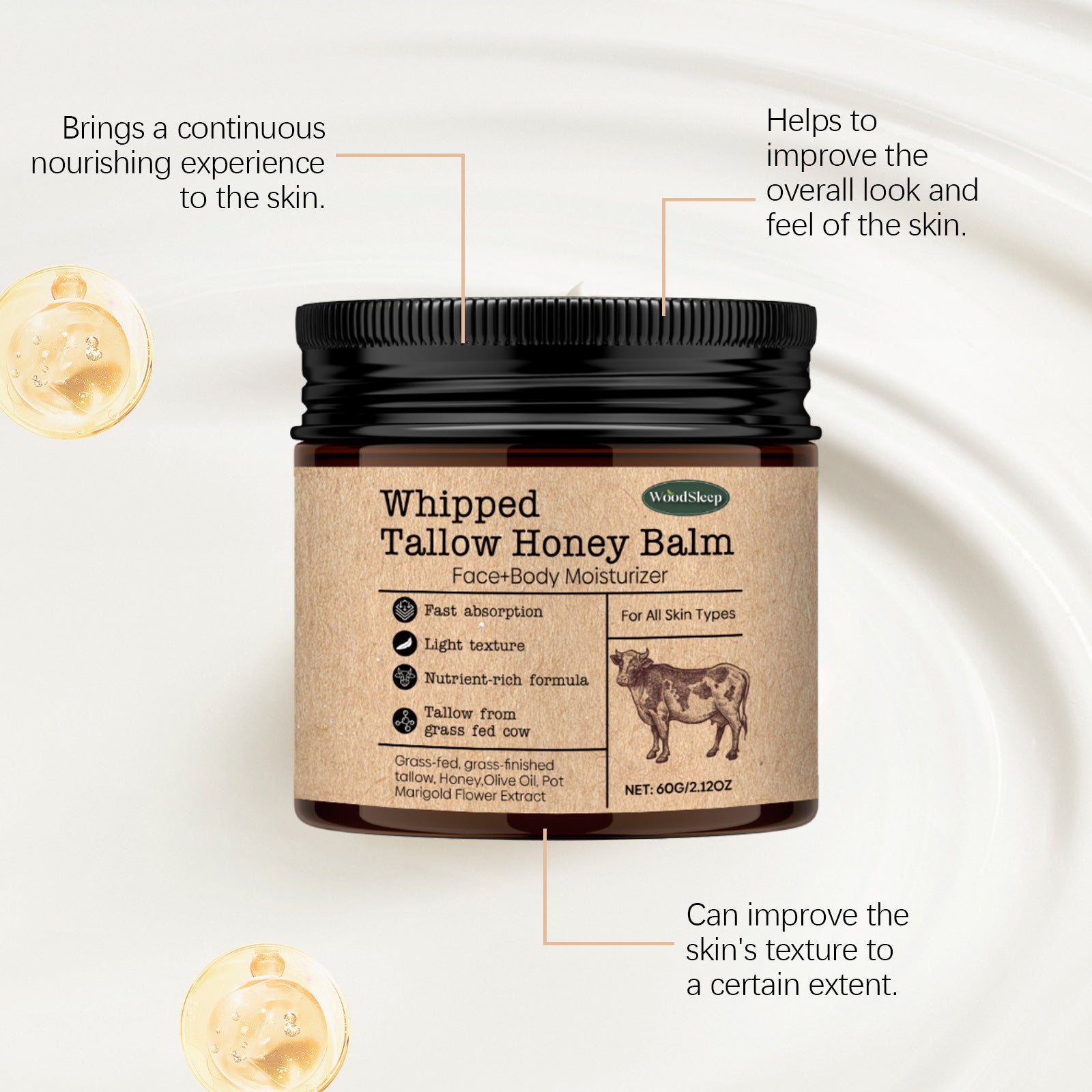 WoodSleep Beef Tallow Moisturizing Cream with Wild Honey