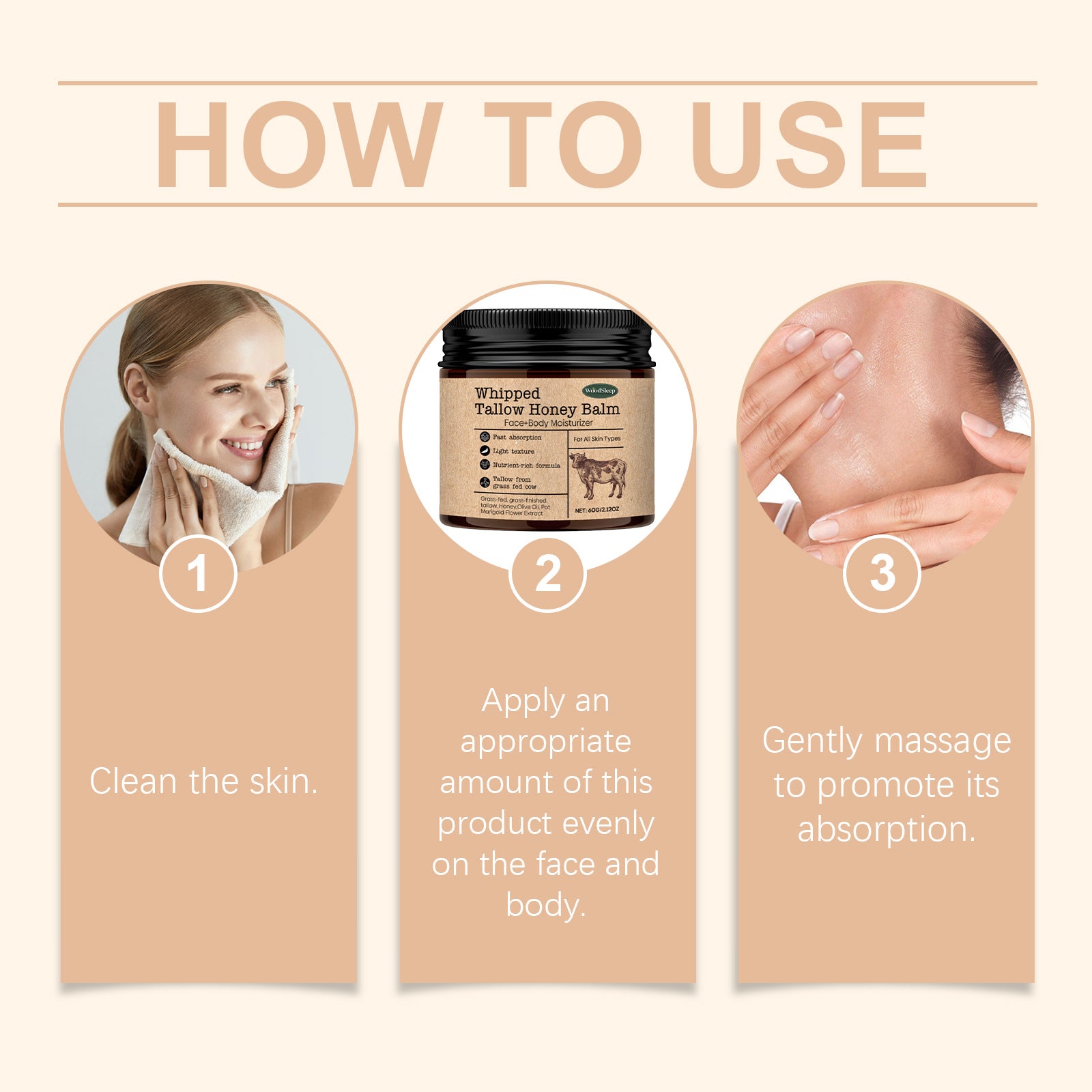 WoodSleep Beef Tallow Moisturizing Cream with Wild Honey