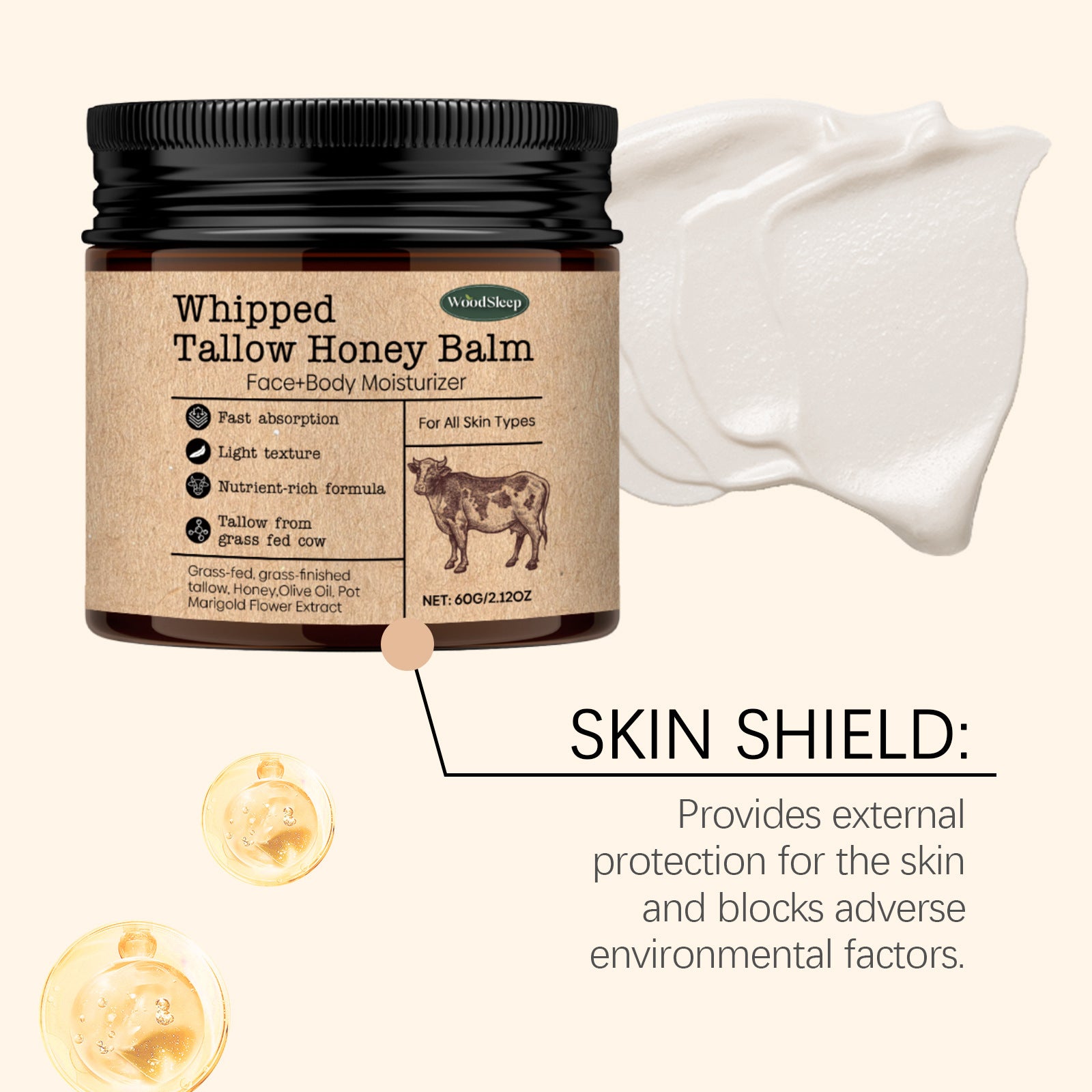WoodSleep Beef Tallow Moisturizing Cream with Wild Honey