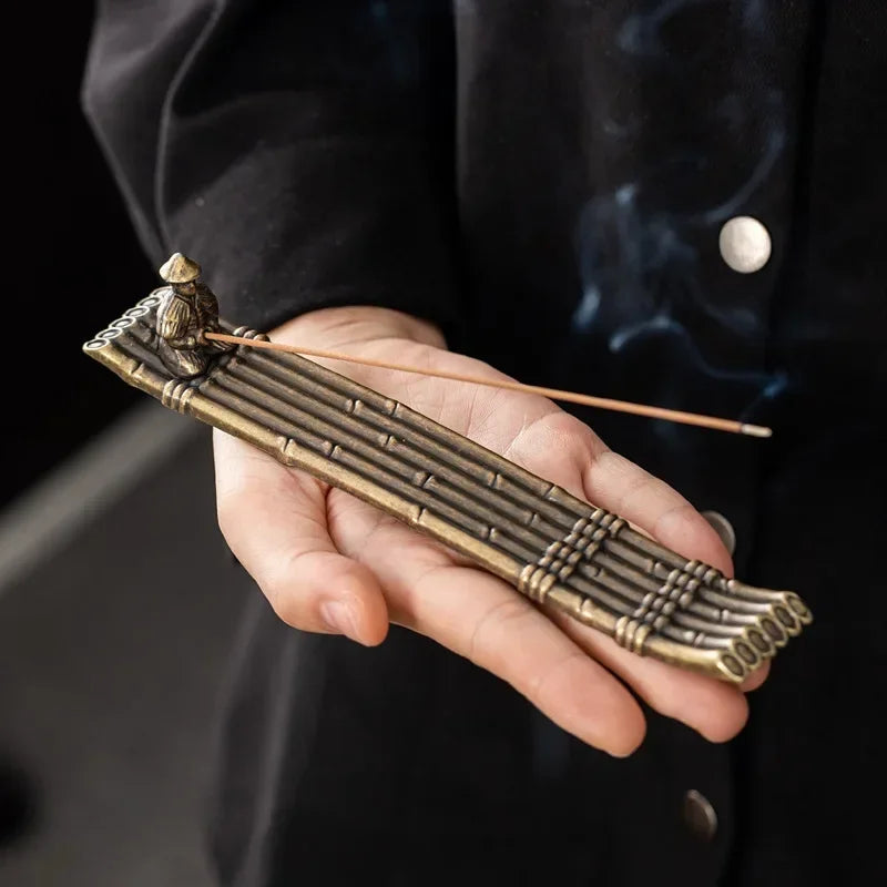 Japanese Style Boat Incense Holder with Fishing Man