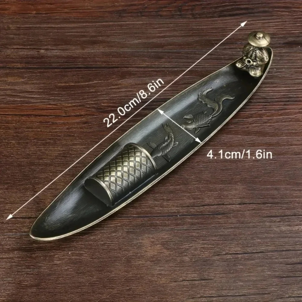 Japanese Style Boat Incense Holder with Fishing Man