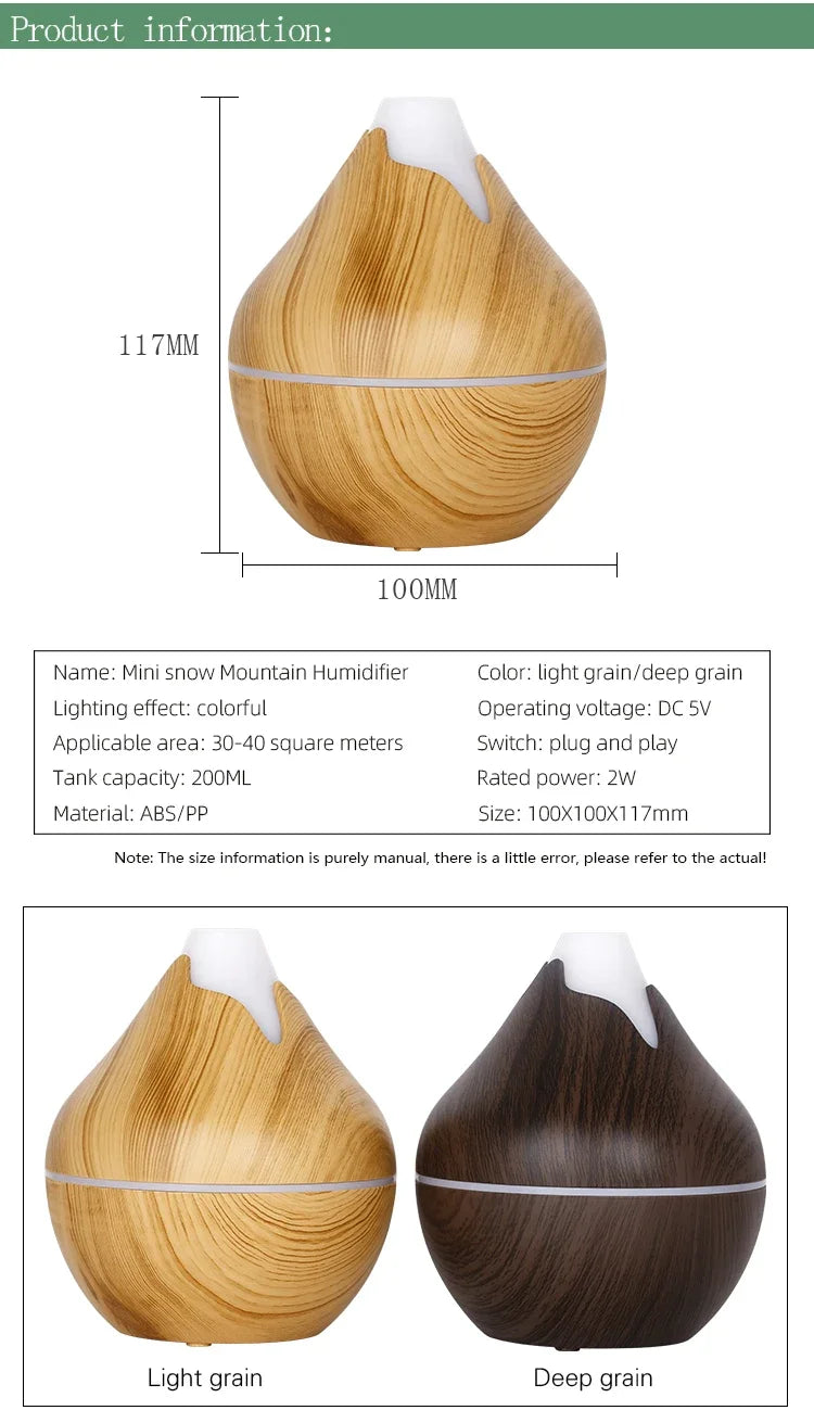 350ml USB Wood Grain Aroma Diffuser & Humidifier