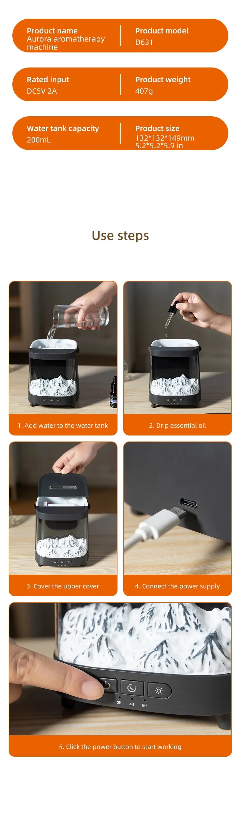 Aurora 200ml Ultrasonic Aroma Diffuser & Humidifier