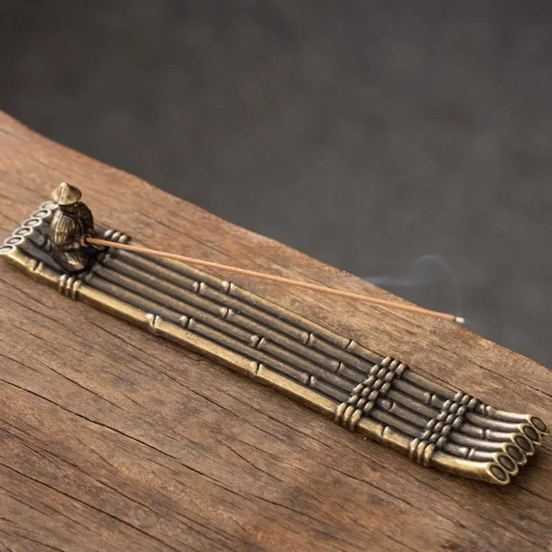 Japanese Style Boat Incense Holder with Fishing Man