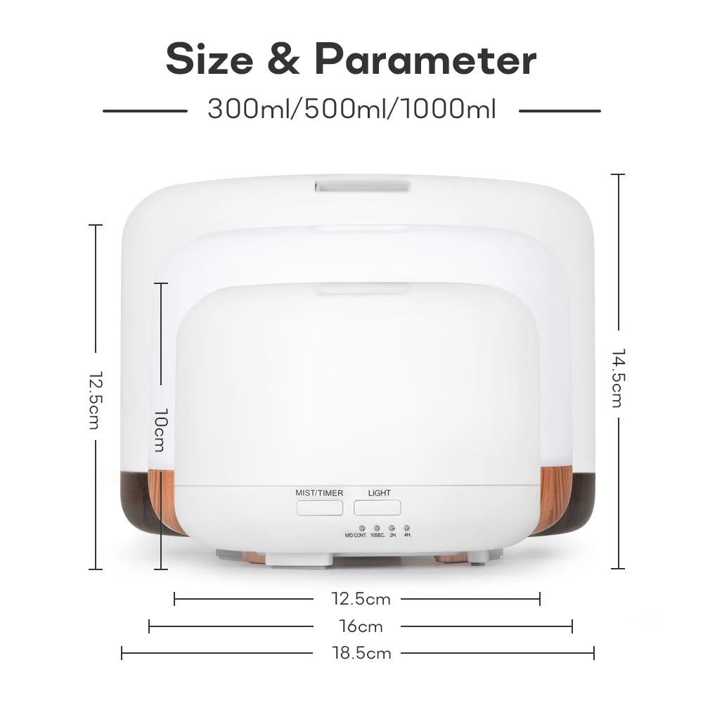 Ultrasonic Essential Oil Diffuser & Humidifier (300/500/1000ml)