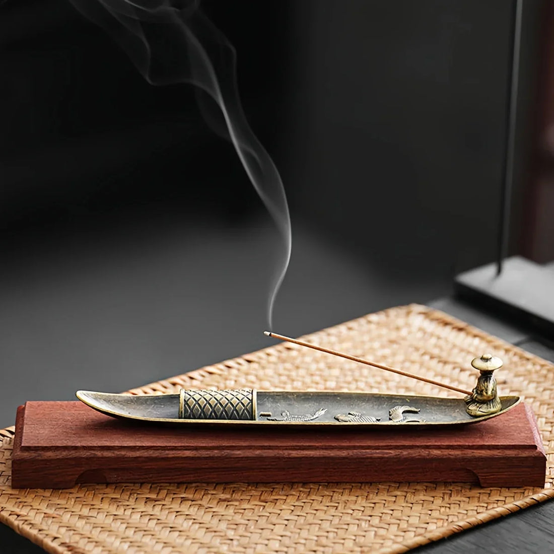 Japanese Style Boat Incense Holder with Fishing Man