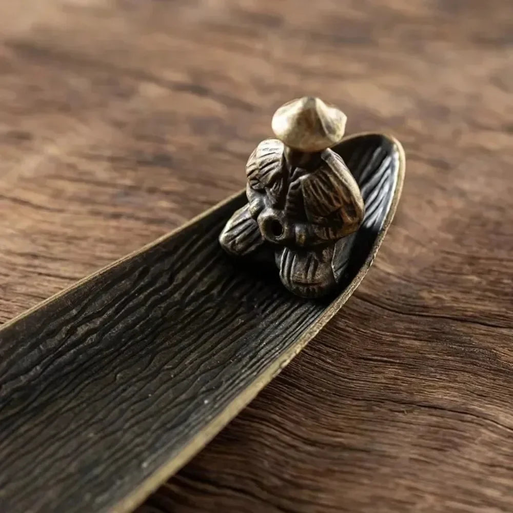 Japanese Style Boat Incense Holder with Fishing Man