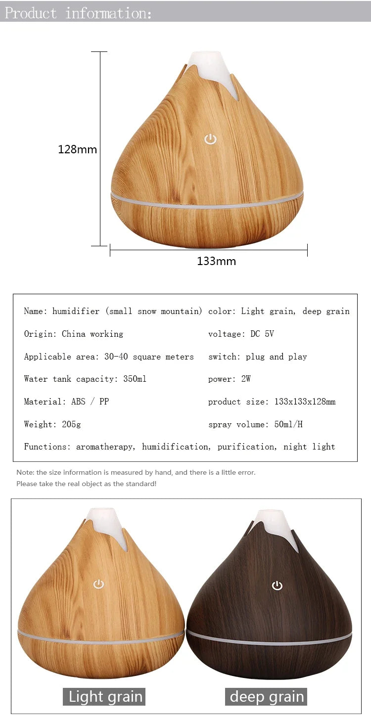 350ml USB Wood Grain Aroma Diffuser & Humidifier