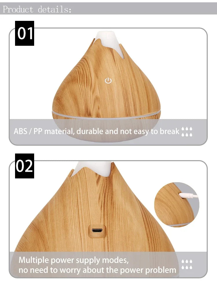 350ml USB Wood Grain Aroma Diffuser & Humidifier
