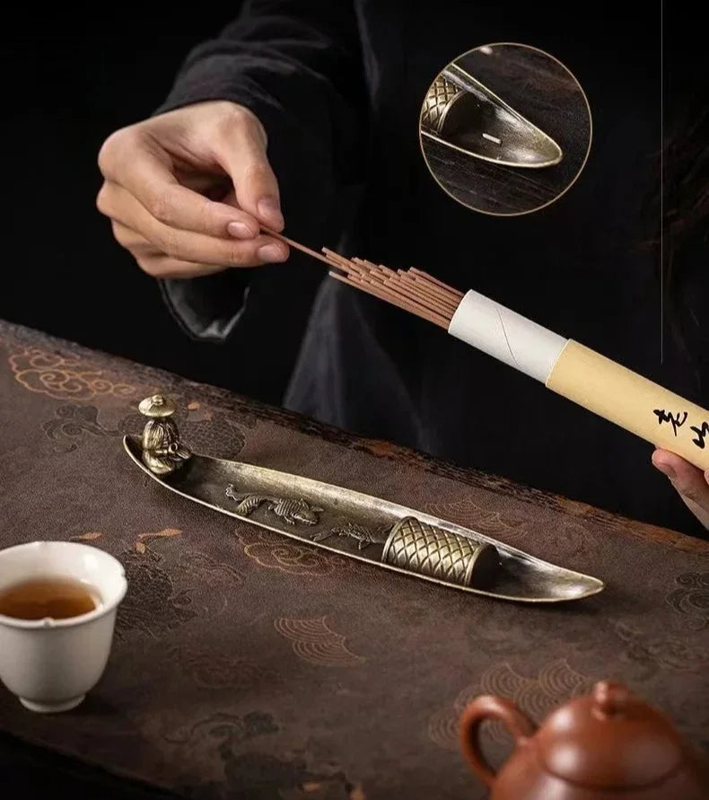 Japanese Style Boat Incense Holder with Fishing Man