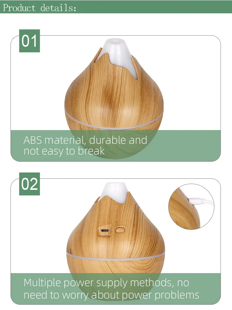 350ml USB Wood Grain Aroma Diffuser & Humidifier