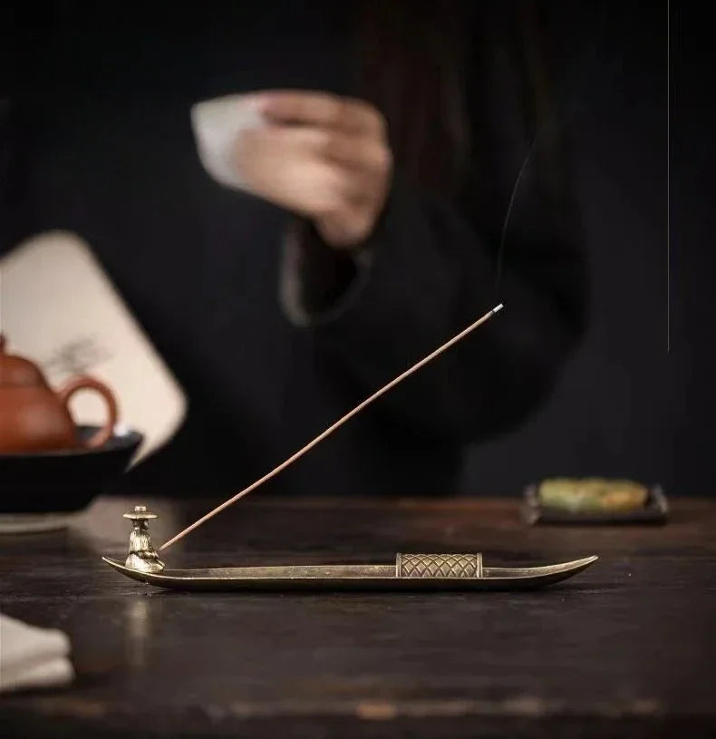 Japanese Style Boat Incense Holder with Fishing Man