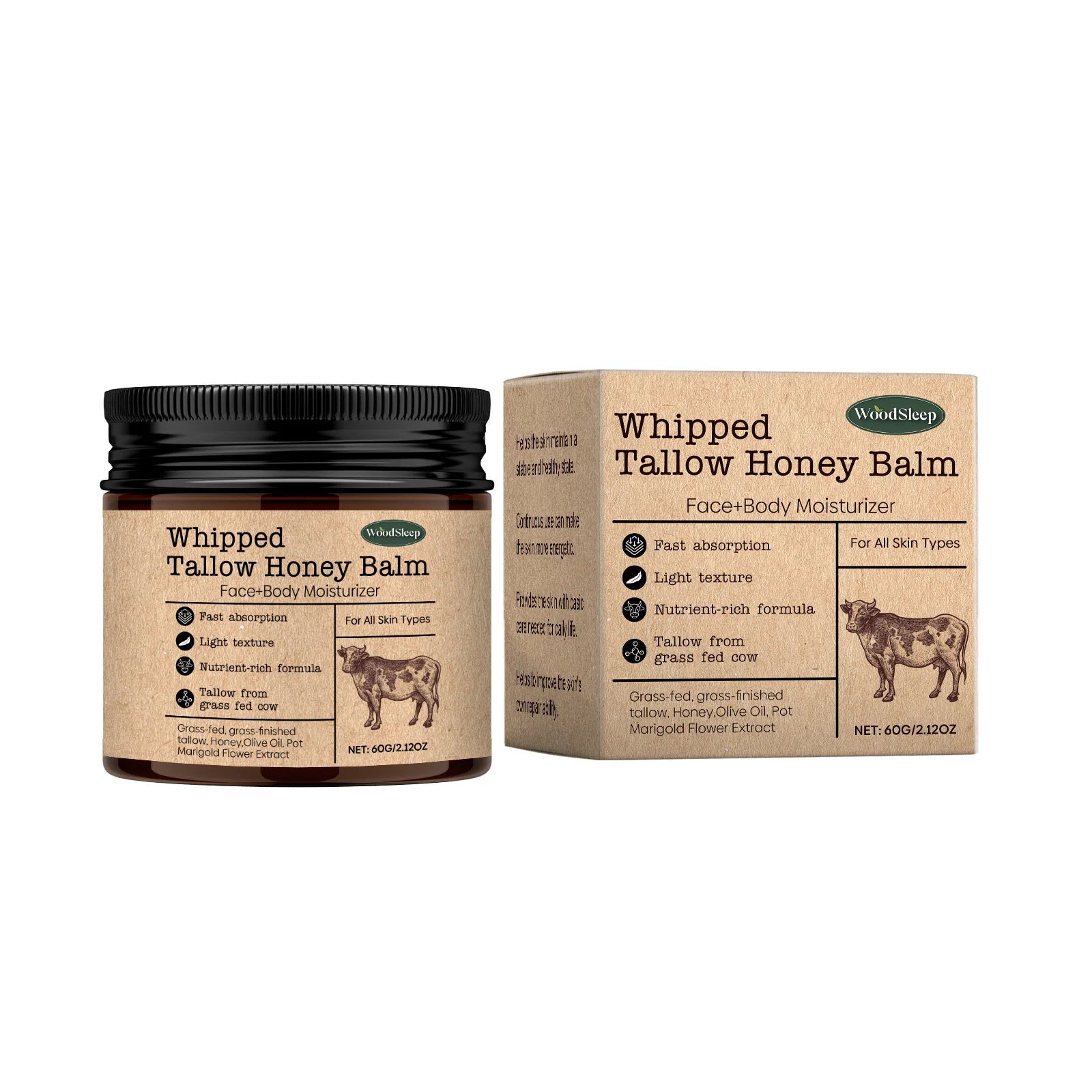 WoodSleep Beef Tallow Moisturizing Cream with Wild Honey