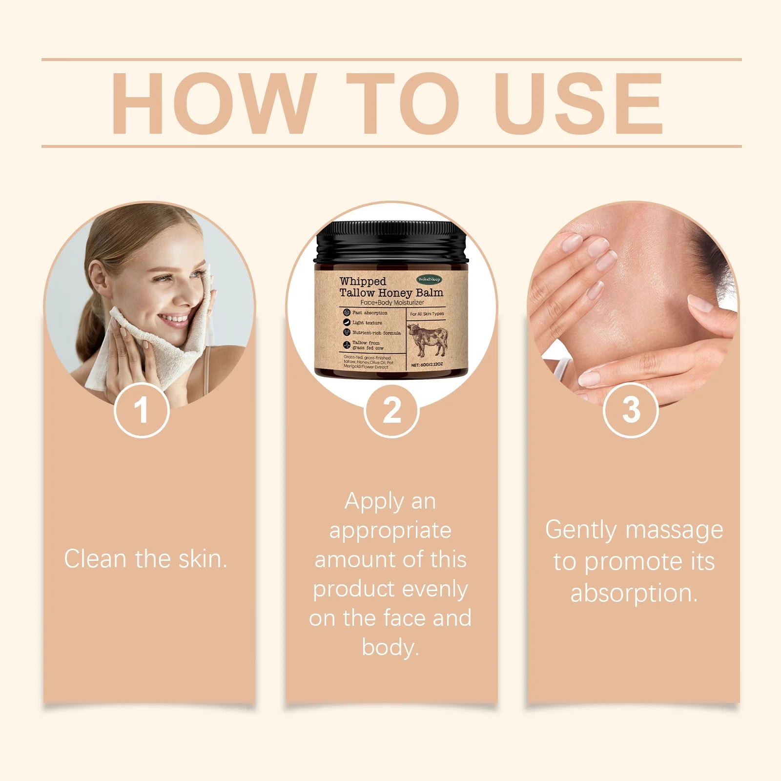 WoodSleep Beef Tallow Moisturizing Cream with Wild Honey