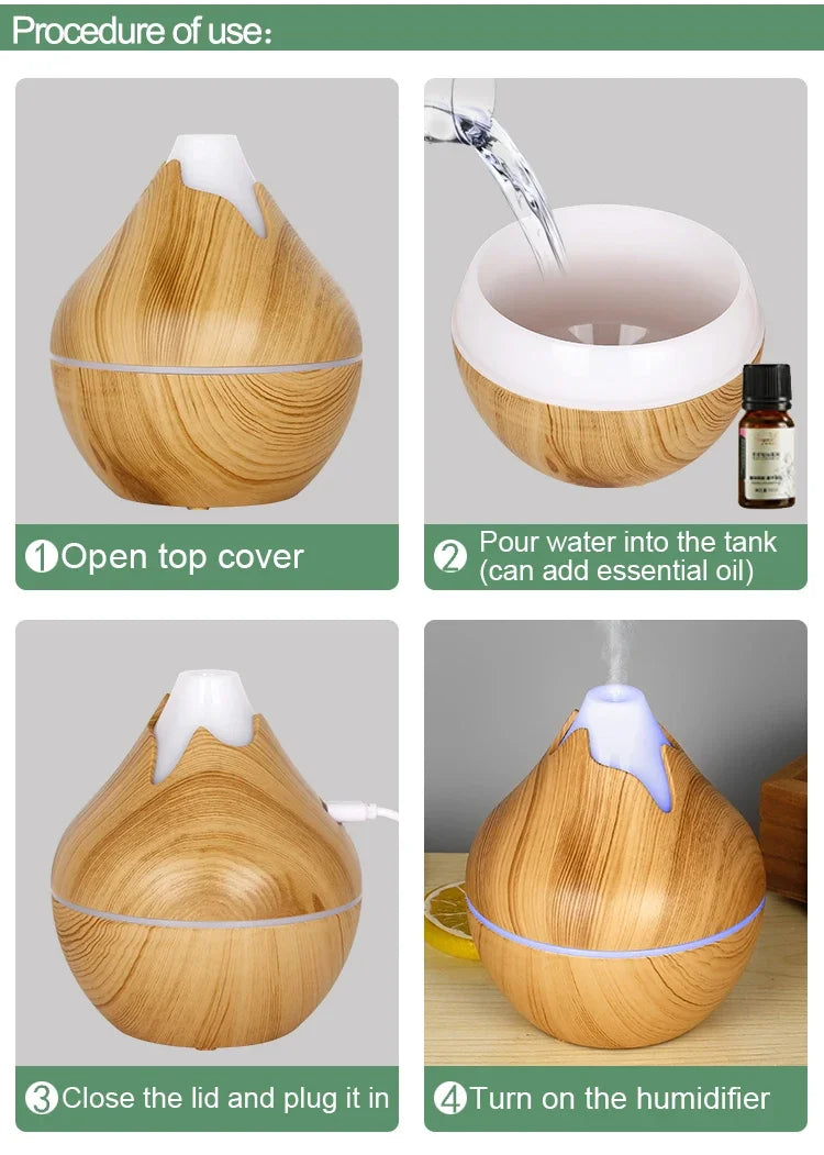 350ml USB Wood Grain Aroma Diffuser & Humidifier