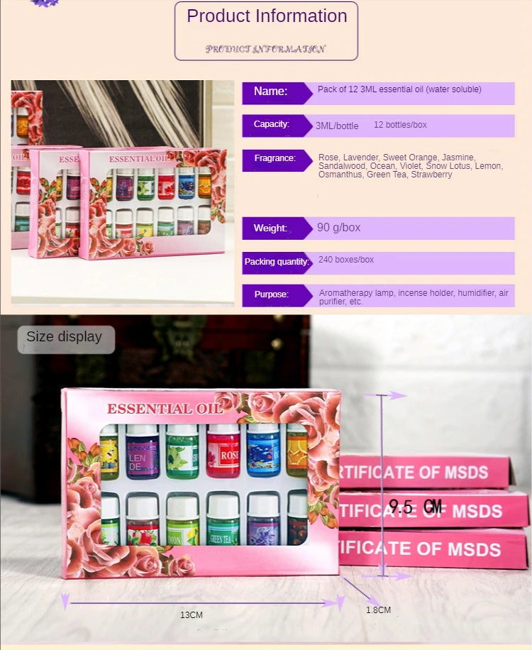 12pcs 3ml Natural Plant Essential Oil Set